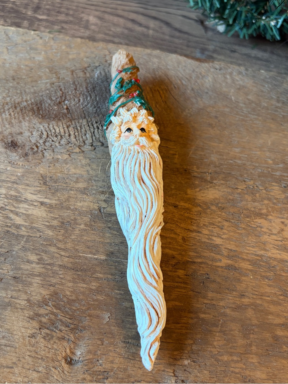 Hand Carved Wooden Santa Ornament - Rustic Driftwood / Tree Bark Father Christma